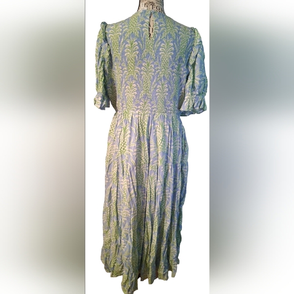 Crown & Ivy Green Blue Puff Sleeve Dress Size 12 - Picture 2 of 5